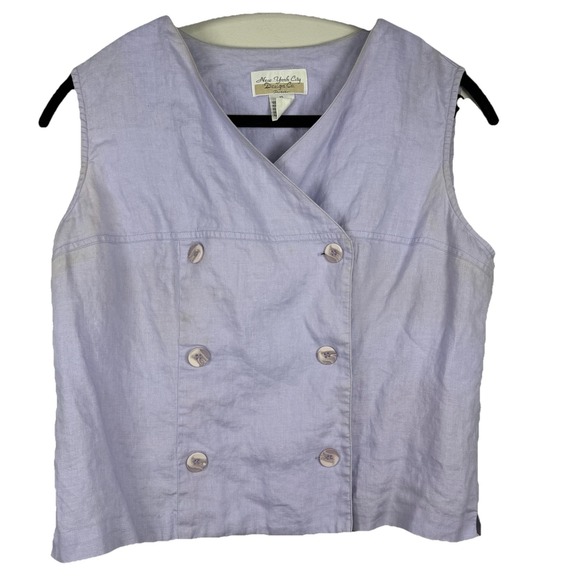 New York & Design Company Jackets & Blazers - VTG New York City Design Co Size 10 100% Linen lilac Vest 3 Button Front Peasant